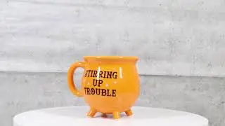 Ebros Wicca Magic Orange Stirring Up Trouble Cauldron Ceramic Mug With Handle 16oz