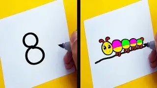 Very Easy ! How To Turn NUMBER 8 into cartoon For Kids