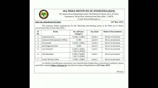 Various Vacancies in All India Institute of Ayurveda, New Delhi...