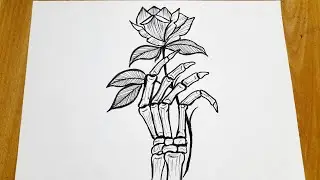 How to draw a skeleton hand holding a rose