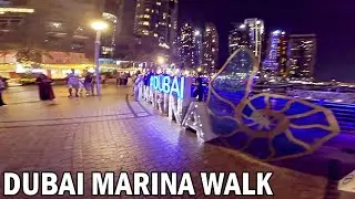 Dubai Marina Evening Walking Tour 4K POV Wide-Angle | Relaxing Waterfront Walk ASMR