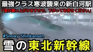 【寒波襲来  雪の新幹線】雪が舞い上がる新白河駅「雪の東北新幹線」　高速通過シーン　#Snowy Shinkansen
