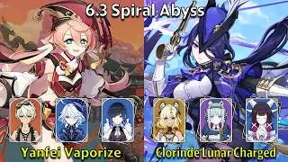 C6 Yanfei Vaporize & C0 Clorinde Lunar Charged - Genshin Impact 6.3 Spiral Abyss Full Clear