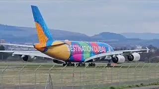 STUNNING EMIRATES AIRBUS A380 A6-EEW DEPARTING GLASGOW INTERNATIONAL AIRPORT FOR DUBAI #aviation 