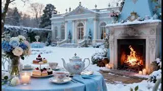Bridgerton winter tea party & classical music❄️Regency cozy blue fireplace ambience & string quartet