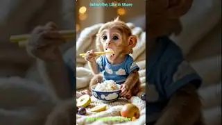Baby Monkey Eating Rice!🤗#animals #monkey #viral #funny #shortvideo