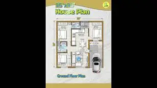 35'&times; 35' house plan, 3BHK with car parking, 35*35 house design, #indianstyle #instyle  #floorplan