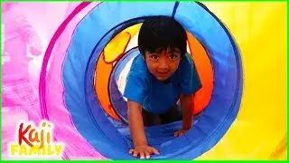 Ryan plays fun indoor obstacle course Challenge!!!