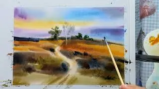Осенний пейзаж. Акварель. Autumn landscape. Watercolour