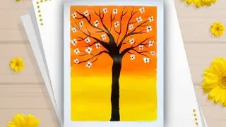 How to paint beautiful tree || Beautiful flower tree painting || ফুল গাছ আঁকা।