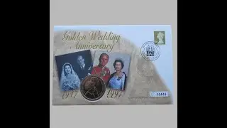 1997 Queen Elizabeth II Golden Wedding Anniversary &pound;5 Pounds Coin Cover - UK First Day Cover Mercury