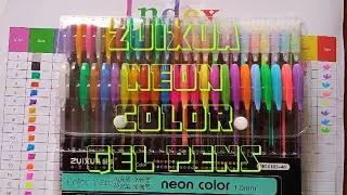 Neon Color Pens | Unboxing and Reviews | ZUIXUA 48 PENS NEON Gel Pens COLOR SET😱👌