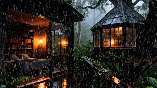 No Ads ASMR Rain Sounds in a Forest Cabin at Night 🌲 | Fall Asleep Fast with Rain