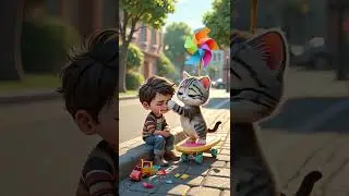 Rainbow Pinwheel Rescue: Whiskers&rsquo; Colorful Spin Wipes Away Boy&rsquo;s Tears! 🐱🌈💖 #short  #cat  #rainbow