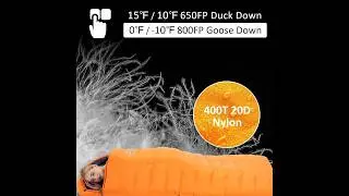 Duck Down Sleeping Bag for Adults Fill Power,Ultralight Wearable 4 Season Cold Weather Rectangle