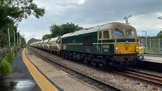 69005 &ldquo;Eastleigh&rdquo; 6E86 sand wagons and 66788 &ldquo;Locomotion 15&rdquo; on tow 13:23 18E Lea Road 16/7/2024