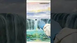 Beautiful seascape and waterfall with acrylic paint /#art #painting #artist #artwork #shorts #easy