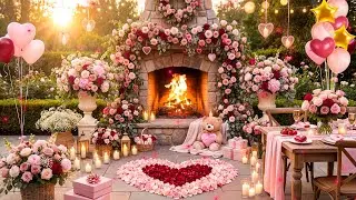 Cozy Outdoor Valentine&rsquo;s Fireplace Ambience ❤️🌹Romantic Piano Music for Relaxing, Love, Calm & Sleep