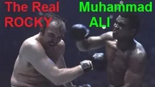 Chuck Wepner steps on the foot of Muhammed Ali