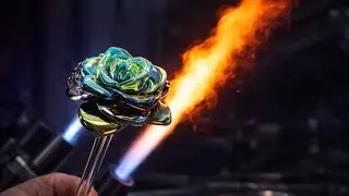 Cinematic glassblowing focused on real-time process, precision, and molten glass at 4000&deg;