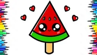 How to draw a cute watermelon ice - cream - easy step - by step - for Kids & Toddlers 🍉🍉🍉🍉🍉🍉🍉