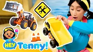 Digging in the Sand with Excavator and Dump Truck! | Educational Videos for Kids | Hey Tenny!