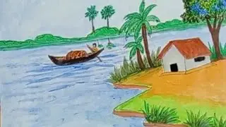 How to draw village house beautiful scenery drawing  painting /village house scenery.
