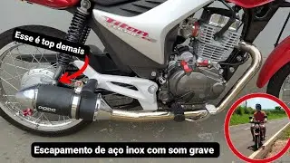 Escape DODO na Titan Mix 218cc modelo retrô, em aço inox, com sonoridade grave, muito top