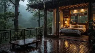 Best Rain in the Forest at Night 🌲 | Sleep Deeply with Warm Piano and Heavy Rain Sounds