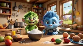 Three Tiny Trolls Bake Muffins | Fun Cooking Song for Kids | Nursery Rhymes and Preschool Songs