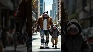 Next-Gen Street Style: Humanoid Animal Fathers & Their Stylish Kids #shorts #animals