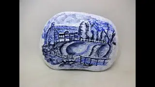 COMO PINTAR PIEDRAS CON PAISAJE AZUL IMITACION CERAMICA PASO A PASO   Pedreta de Riu
