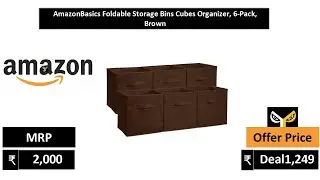 AmazonBasics Foldable Storage Bins Cubes Organizer, 6 Pack, Brown