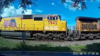 Union Pacific Freight Train in Old Town Spring, TX - Dashcam Video