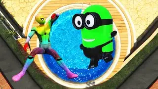 GTA 5 Spiderman & Rainbow Minions Pool Parkour (Jump & Fails)