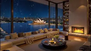 Sydney Night Jazz Ambience 4K | Elegant Piano Jazz with Opera House View for Relaxation & Focus