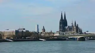 Cologne. Panarama of the city on the river. Кёльн. ( Video Background Stock Footage Free )