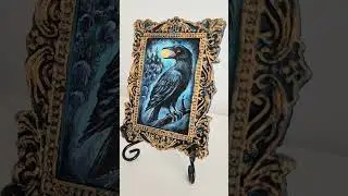 Картина-Талисман с Вороном Акрил, лак,картон уникальная рамка handmade. Валерия Шемерей/Rakita Morze