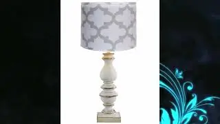 Distressed Look White Table Lamp with Grey and White Shade