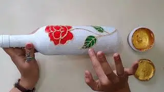 DIY - Waste Bottle Decoration Idea with Glue Gun! Empty Glass Bottle Reuse Ideas | Bottle Craft