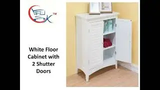 Narrow Bathroom Floor Cabinet: White Floor Cabinet with 2 Shutter Doors