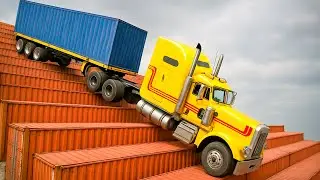 Trucks and Cars vs Big Stairs challenge BeamNG Drive / BeamNG BOOM