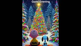 Good Evening From Charlie Brown and Snoopy Looking at the Christmas Tree