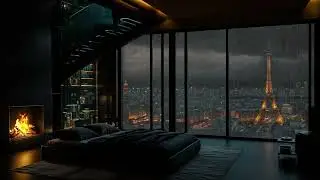Rain & Thunder in Paris ┇ Cozy Bedroom View, City Lights & Deep Sleep Sounds