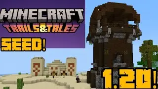 Minecraft 1.20 seed com portal do nether em ruinas torre pillager templo do deserto trail ruins etc!