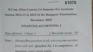Financial Accounting-1 (Question Paper 2025 ) #bcom #exam #finance #financialmanagement #class 