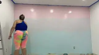 DIY paint girl bedroom mixing colors Rainbow cotton candy balayage pink and baby blue