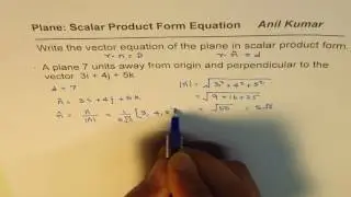 Scalar Product form Vector Equation of Plane from normal and distance