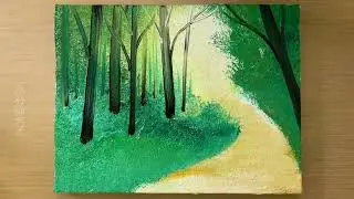 Teach you how to use steel wool to easily draw a [green country road] #AcrylicLandscapePainting