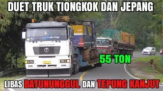 Mesin Meraung Kencang, Duet Trailer Shacman & Fuso Muatan Crane Taklukan Batununggul & Tepung Kanjut